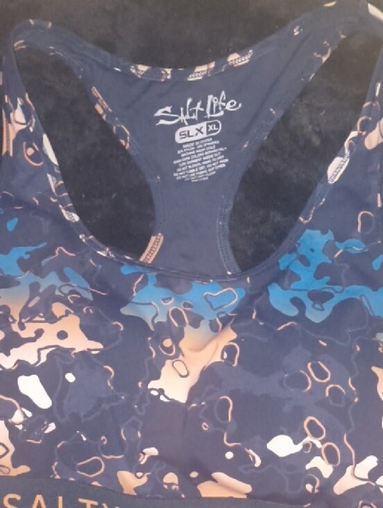 Salt Life Other - Salt Life Blue & Navy Camo Racerback Sports Bra with Tan Accents